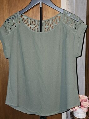 Paper Crane Olive Green Crochet Shoulder Blouse